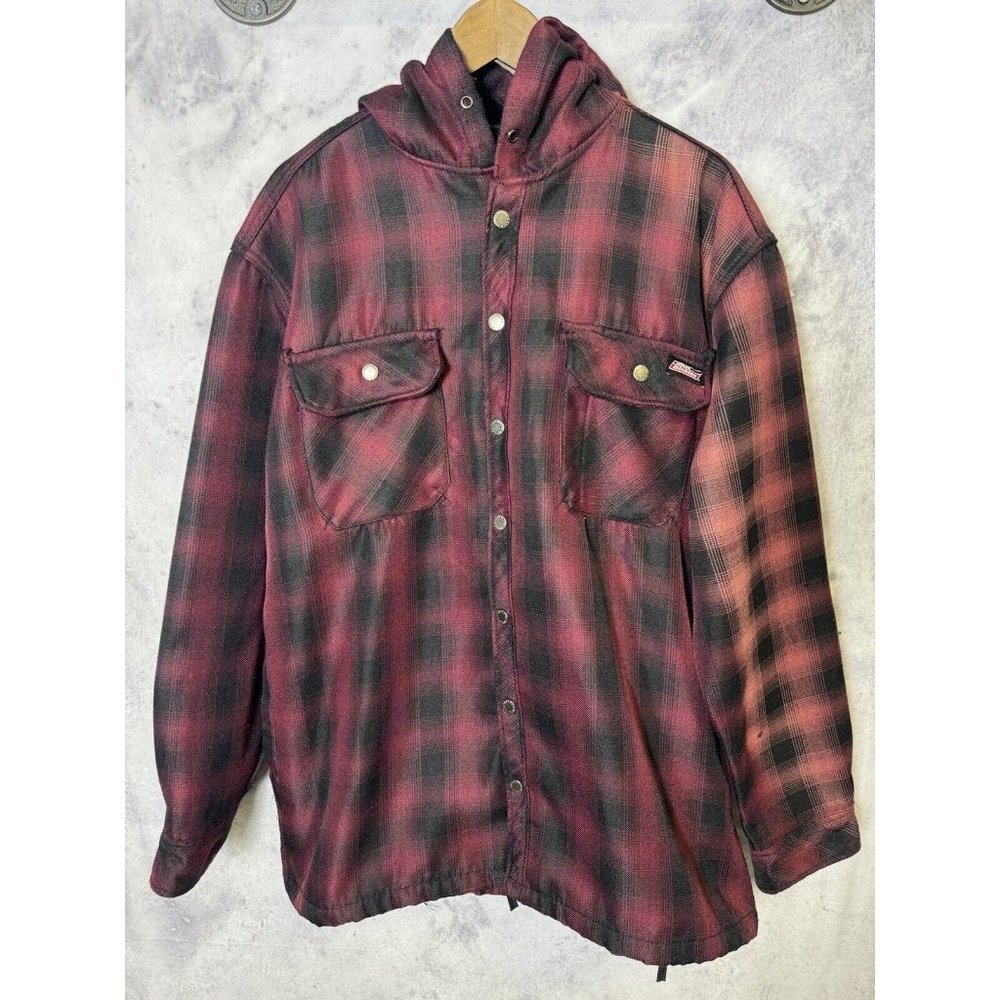 Dickies Flannel Jacket Mens Large Red Plaid Button Up Hooded Outdoor Coat